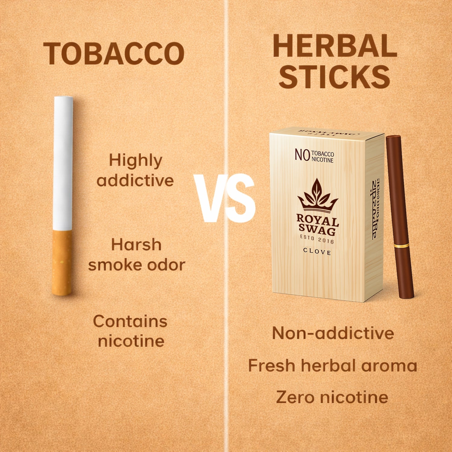 Ayurvedic & Herbal Cigarette, Clove Smoke Nicotine Free & Tobacco Free Cigarettes - (100 Sticks)