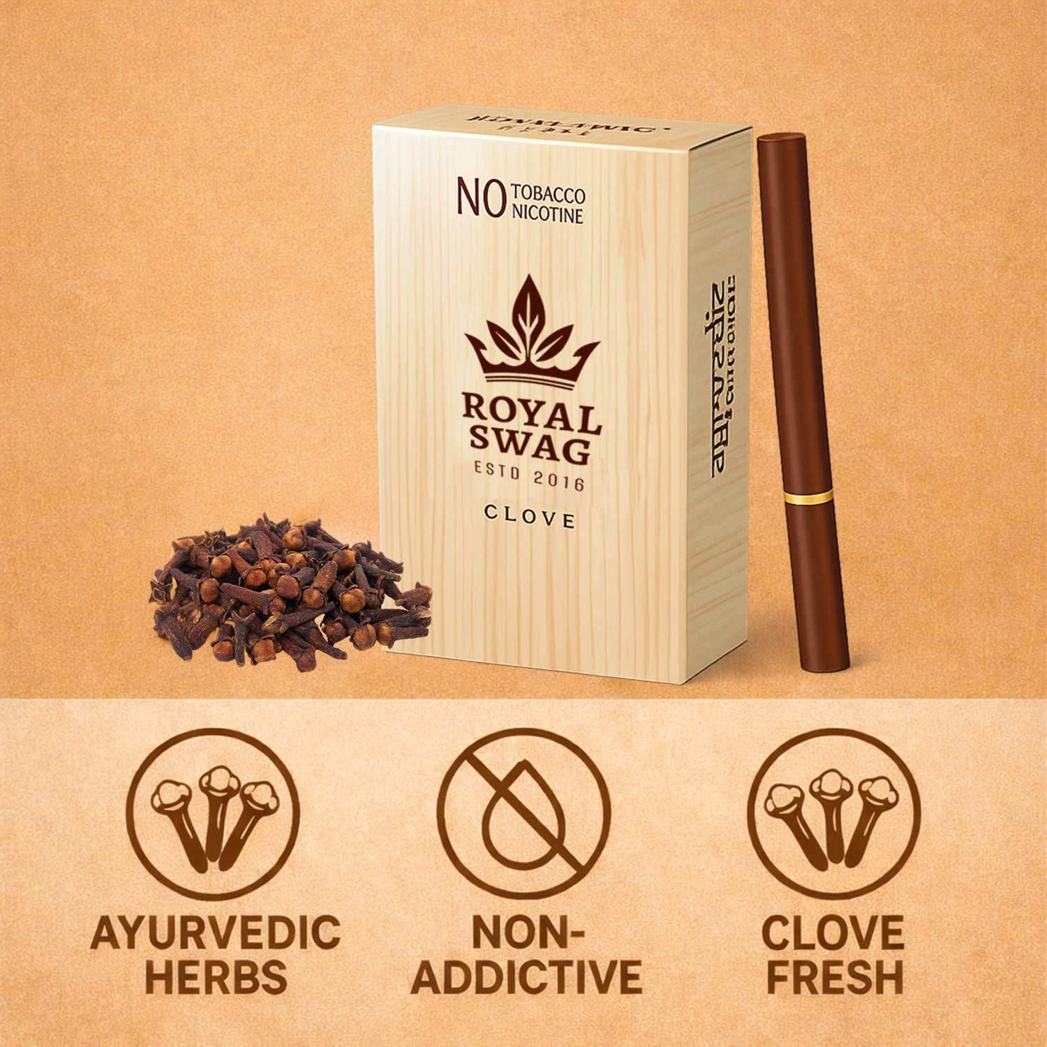 Ayurvedic & Herbal Cigarette, Clove Smoke Nicotine Free & Tobacco Free Cigarettes - (100 Sticks)