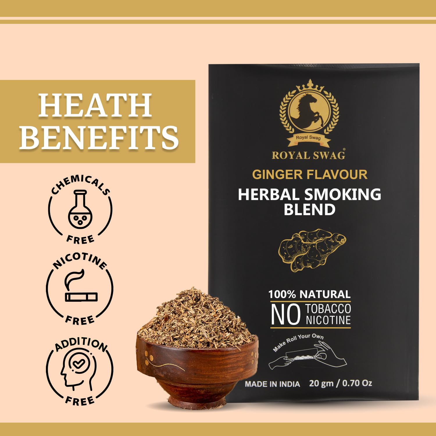100% Nicotine & Tobacco Free Smoking Mixture(20 gram) | Ginger Flavor