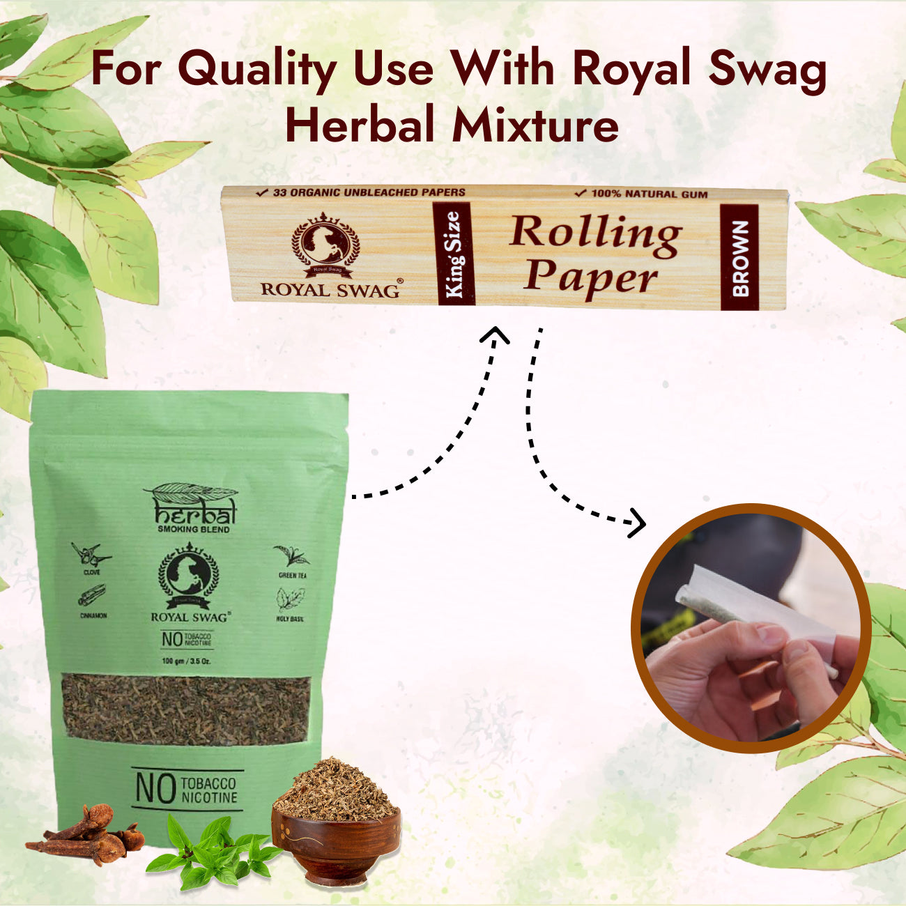 Tobacco & Nicotine Free Herbal Smoking Blend + Wooden Steel Pipe - (3.5 Oz/ 100G)